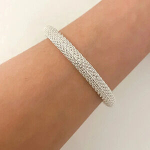 925 Sterling Silver Woven Mesh Cuff Bracelet Silver Bangle Bracelet